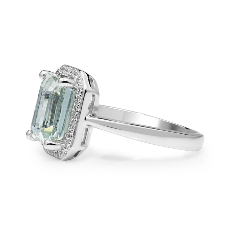 9ct White Gold Green Amethyst and Diamond Halo Ring