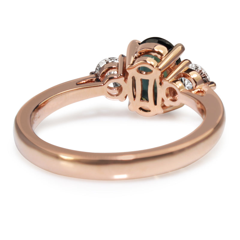 18ct Rose Gold Green / Blue Sapphire and Diamond 3 Stone Ring