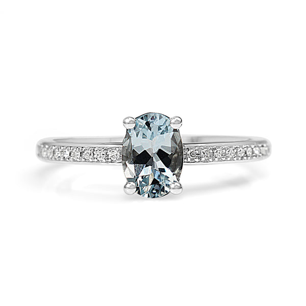 9ct White Gold Aquamarine and Diamond Solitaire Ring