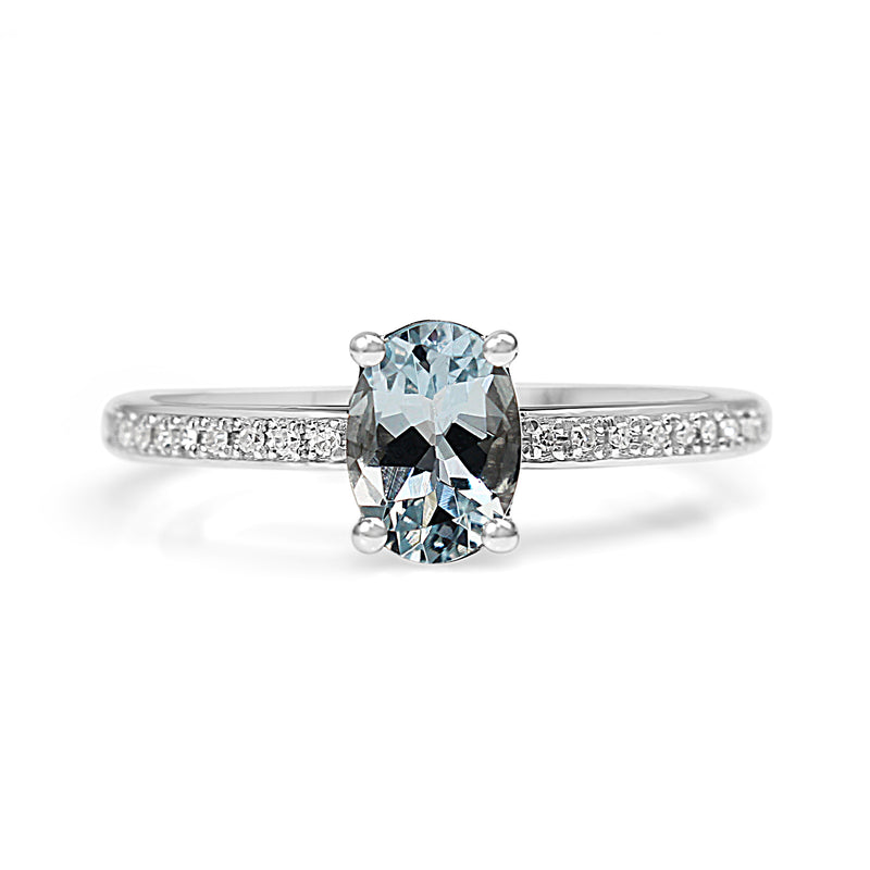 9ct White Gold Aquamarine and Diamond Solitaire Ring