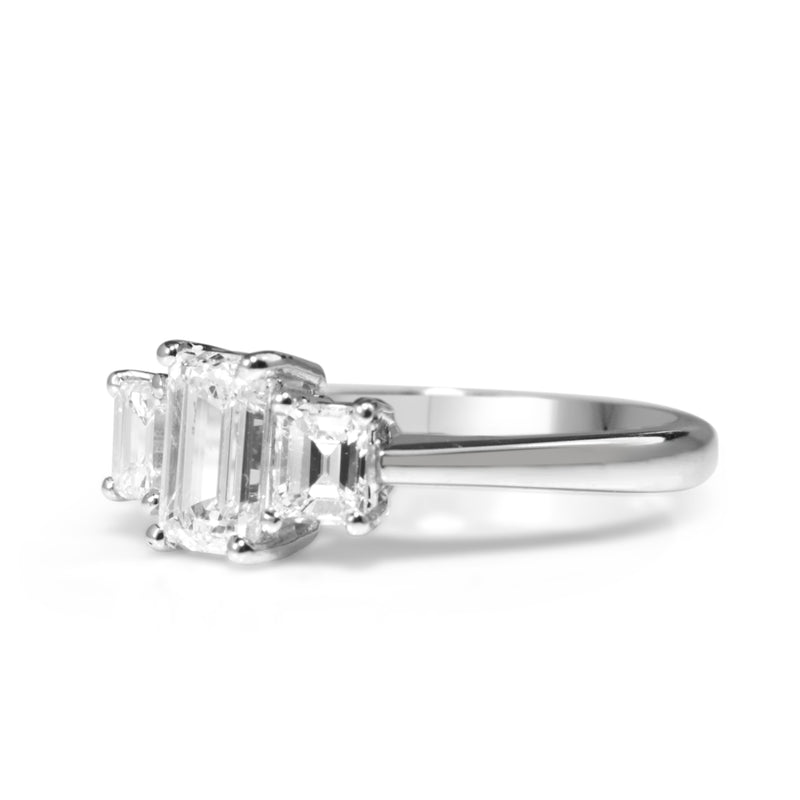 18ct White Gold Emerald Cut 3 Stone Diamond Ring