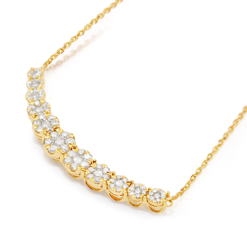 14ct Yellow Gold Diamond Clusters Necklace