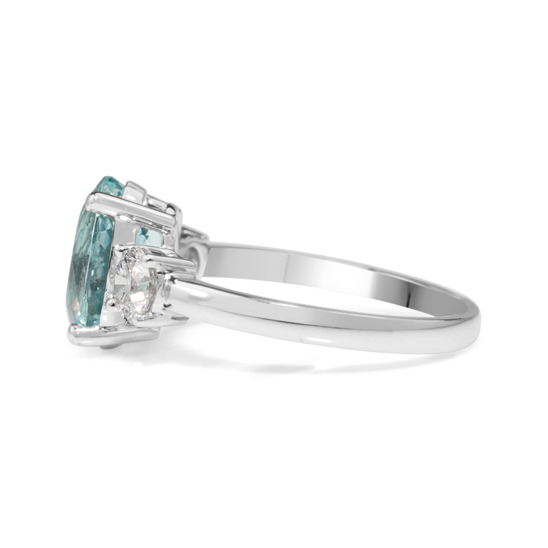 18ct White Gold Aquamarine and Diamond 3 Stone Ring