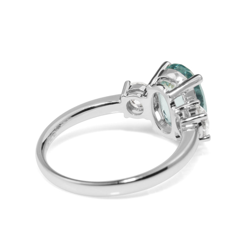 18ct White Gold Aquamarine and Diamond 3 Stone Ring