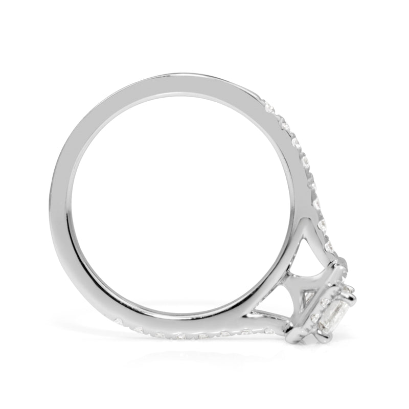 18ct White Gold Emerald Cut Halo Ring