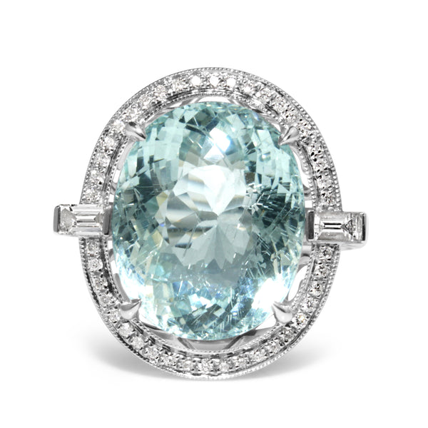 18ct White Gold Aquamarine and Diamond Halo Ring