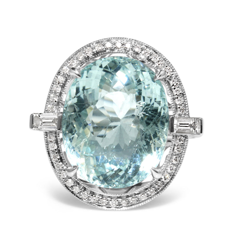 18ct White Gold Aquamarine and Diamond Halo Ring