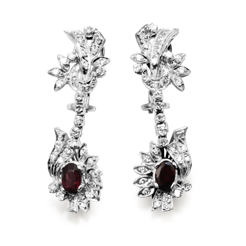 Palladium Vintage Garnet and Diamond Earrings