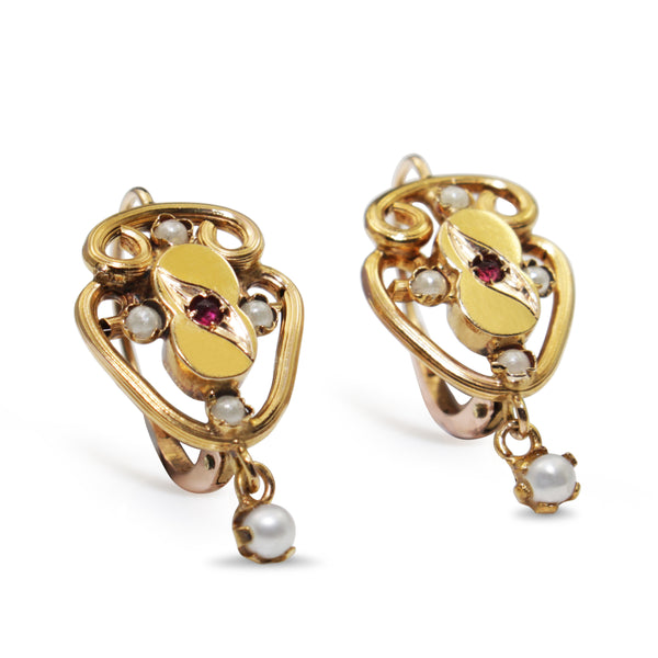 15ct Yellow Gold Antique Pearl and Paste Earrings