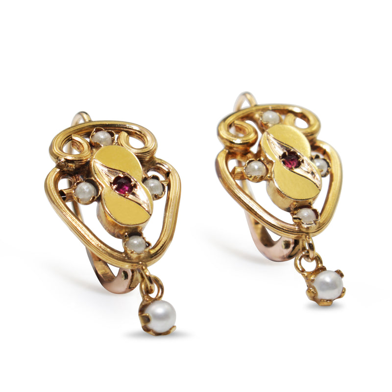 15ct Yellow Gold Antique Pearl and Paste Earrings