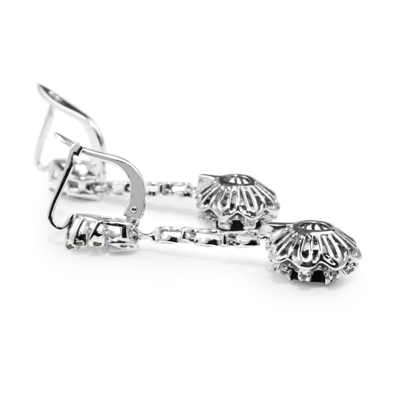 Palladium Sapphire and Diamond Vintage Earrings