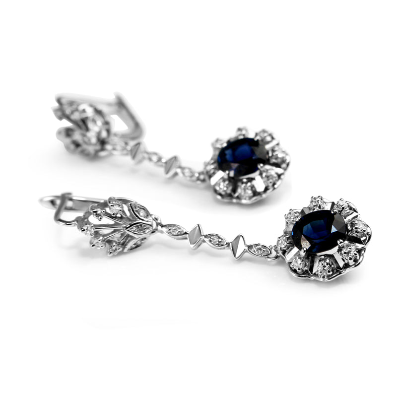 Palladium Sapphire and Diamond Vintage Earrings