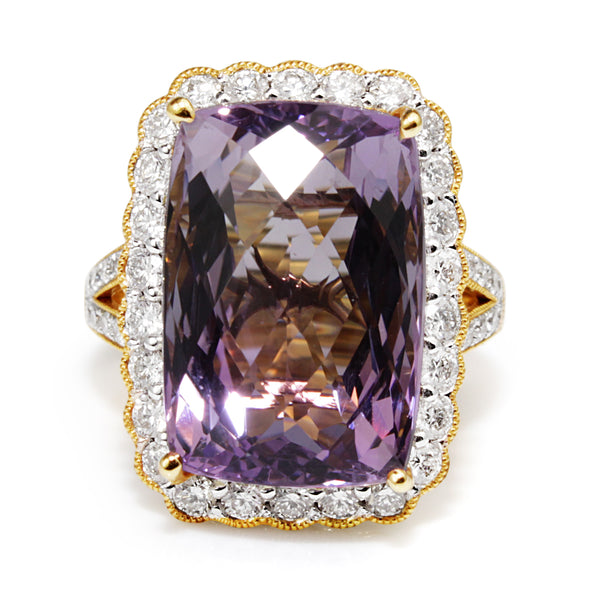 18ct Yellow Gold Amethyst and Diamond Daisy Style Halo Ring