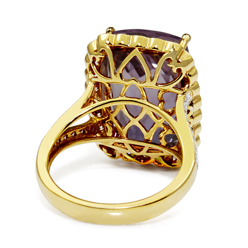 18ct Yellow Gold Amethyst and Diamond Daisy Style Halo Ring