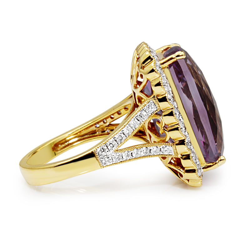 18ct Yellow Gold Amethyst and Diamond Daisy Style Halo Ring