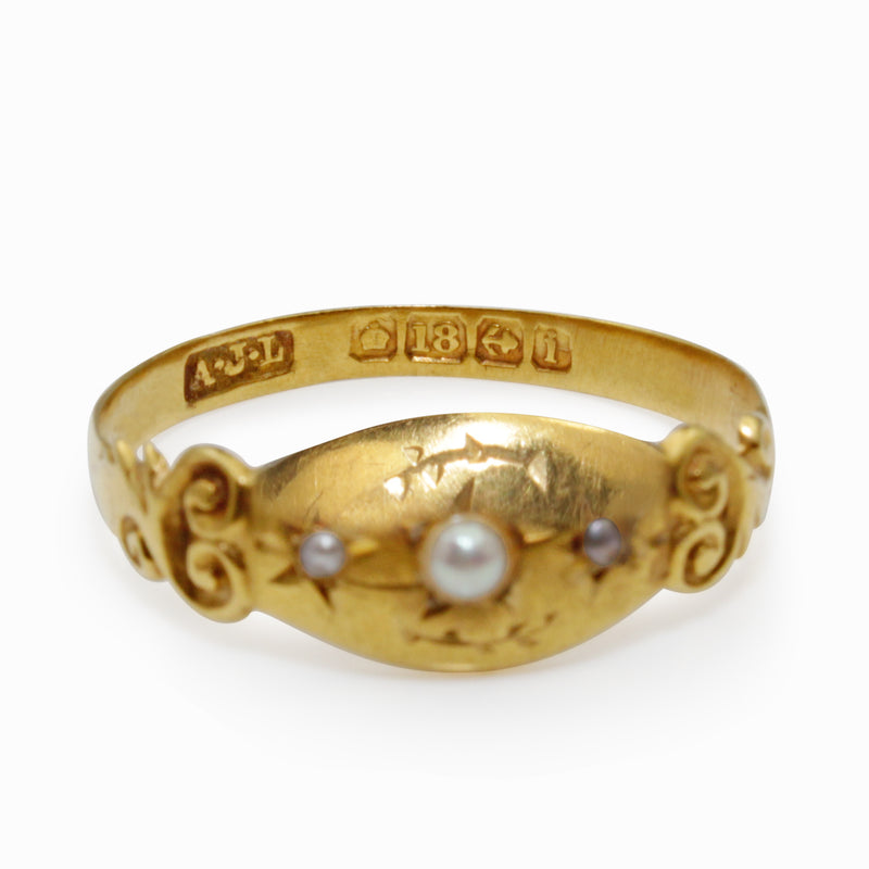 18ct Yellow Gold Antique Seed Peal Ring