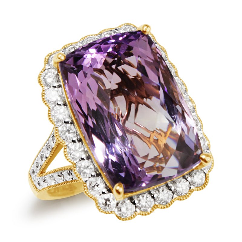 18ct Yellow Gold Amethyst and Diamond Daisy Style Halo Ring