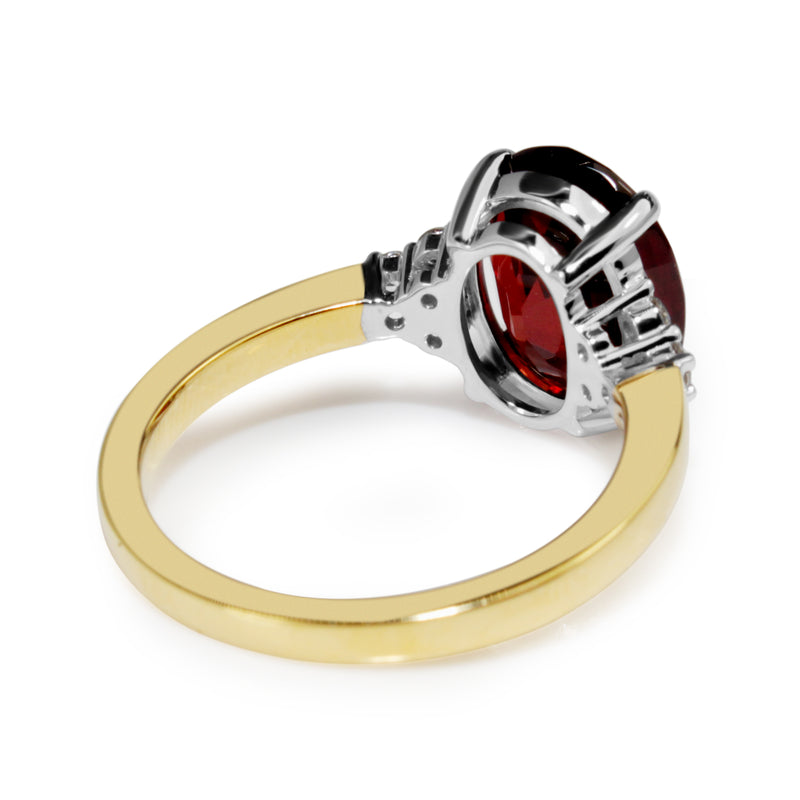 18ct Yellow and White Gold Garnet and Diamond Ring