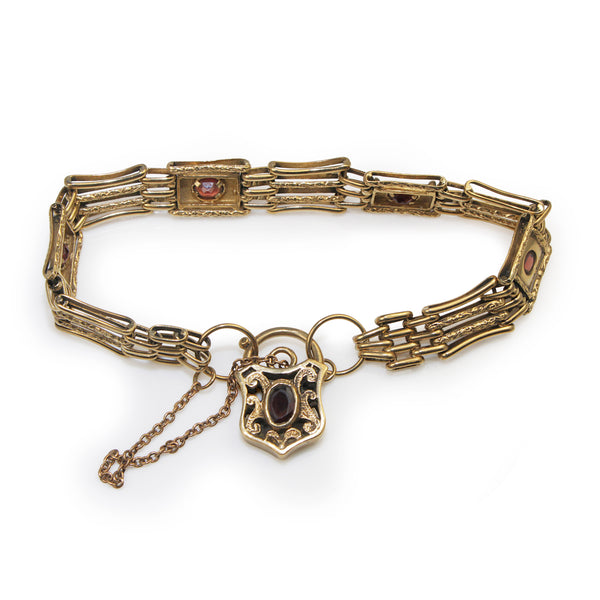 9ct Yellow Gold Gate Link Bracelet with Garnets