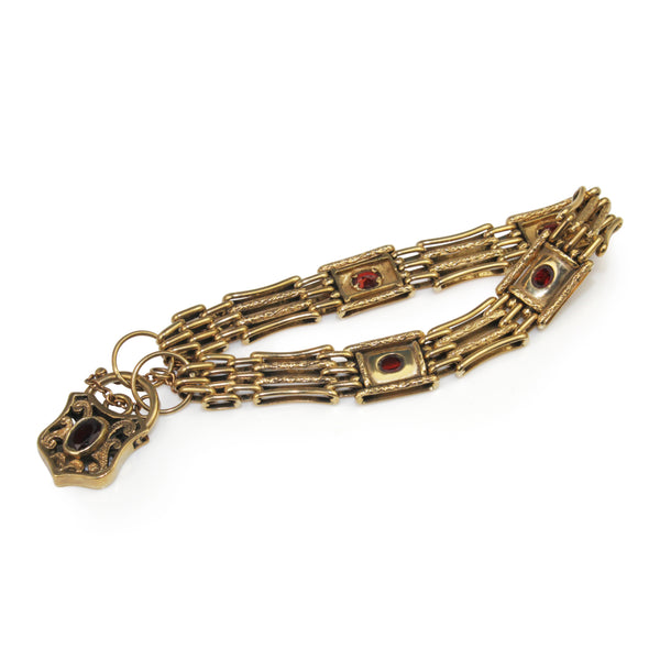 9ct Yellow Gold Gate Link Bracelet with Garnets