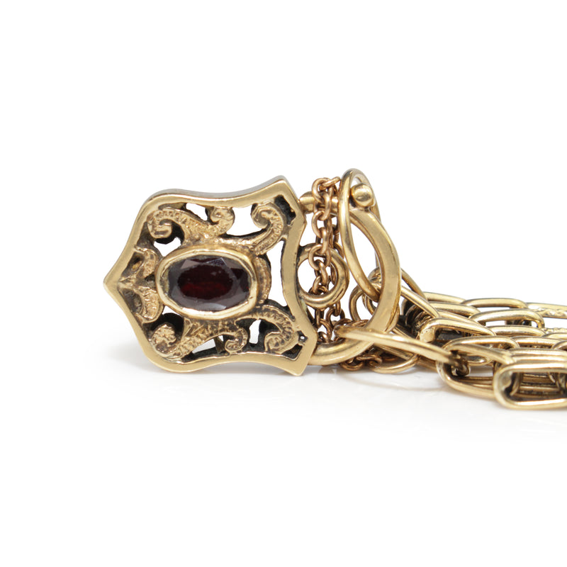 9ct Yellow Gold Gate Link Bracelet with Garnets