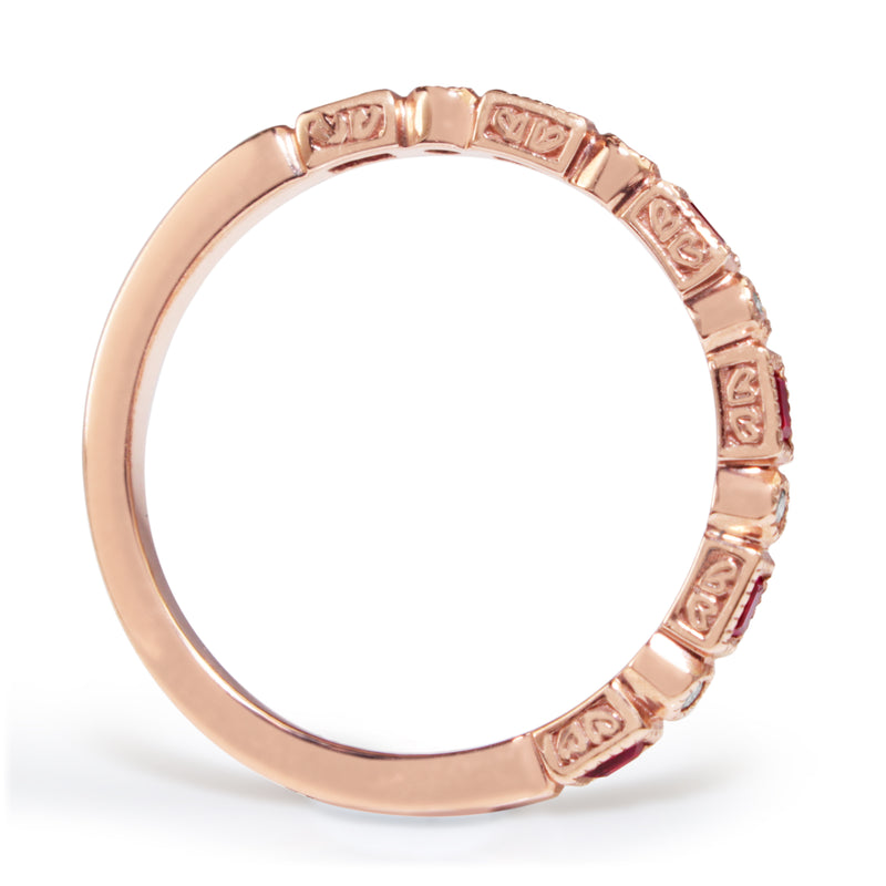 9ct Rose Gold Deco Style Ruby and Diamond Band
