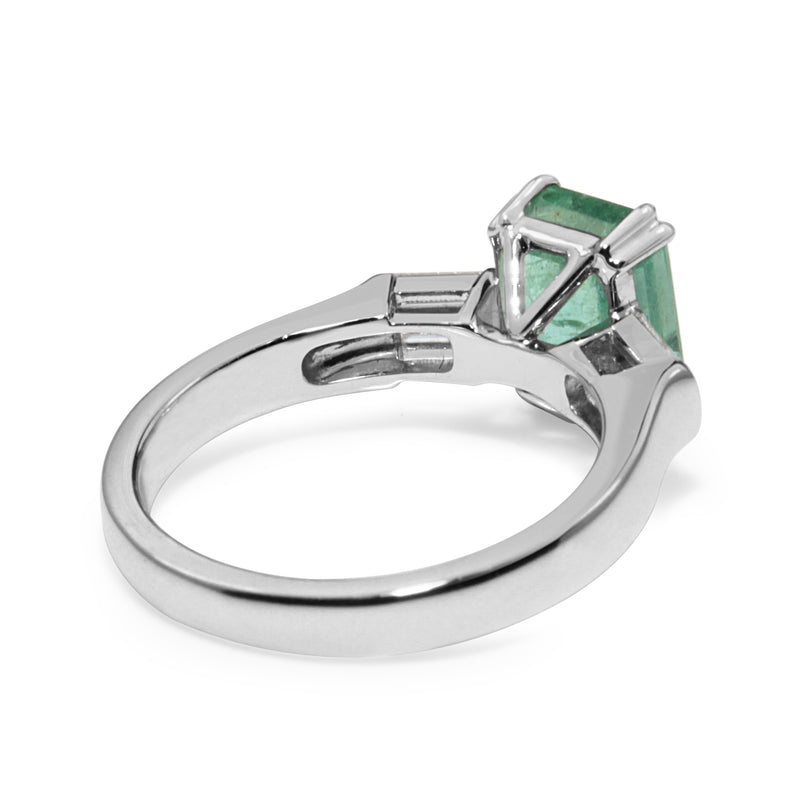 18ct White Gold Emerald and Baguette Diamond Ring