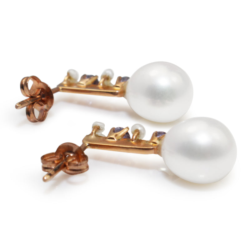 14ct Rose Gold Antique Sapphire and Pearl Earrings