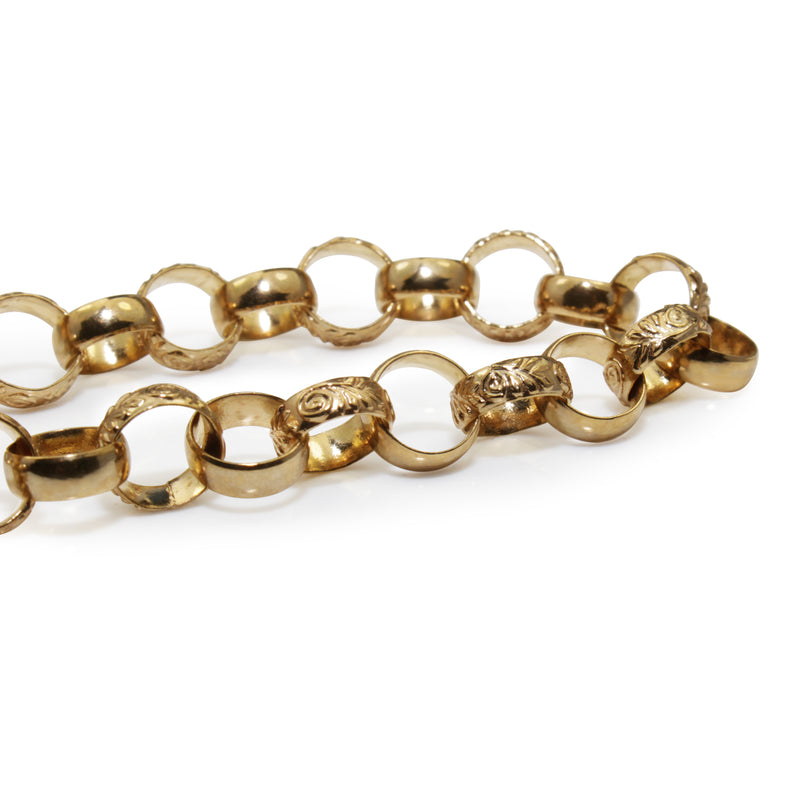 9ct Yellow Gold Belcher Link Etched Bracelet with Heart Padlock Clasp