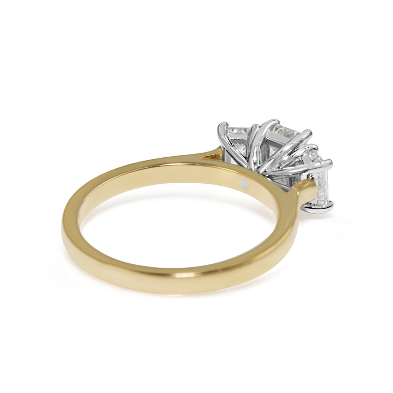 18ct Yellow and White Gold 3 Stone Emerald Cut Diamond Ring
