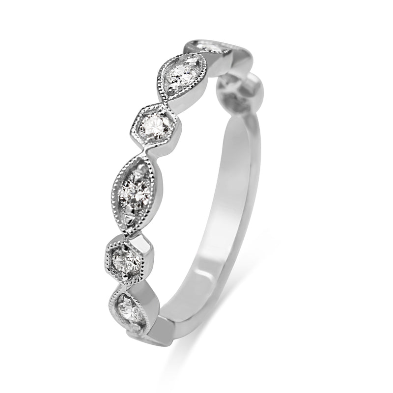 18ct White Gold Vintage Style Diamond Band Ring