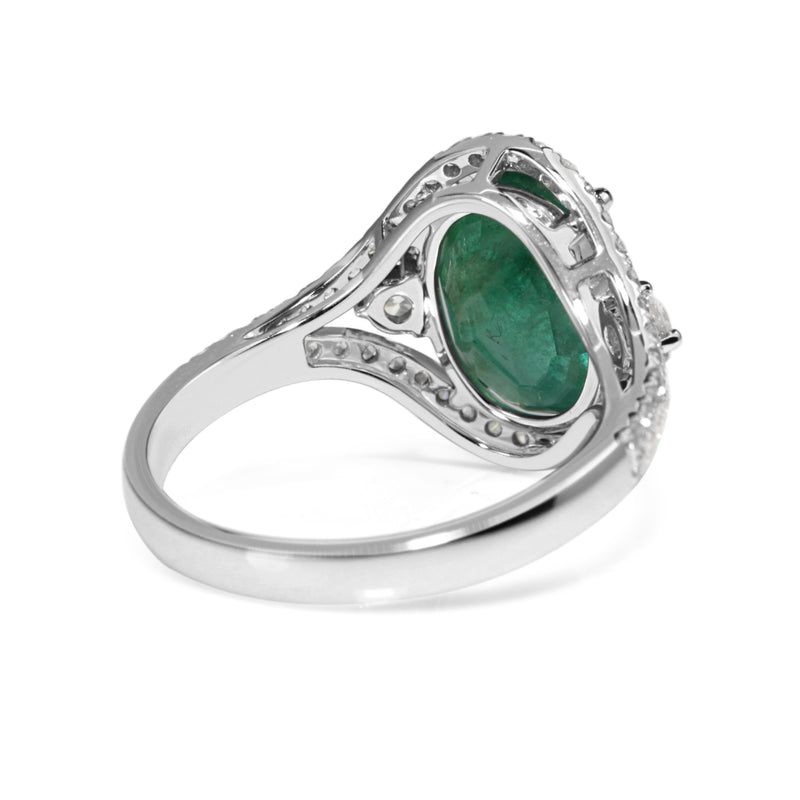 18ct White Gold Emerald and Diamond Ring