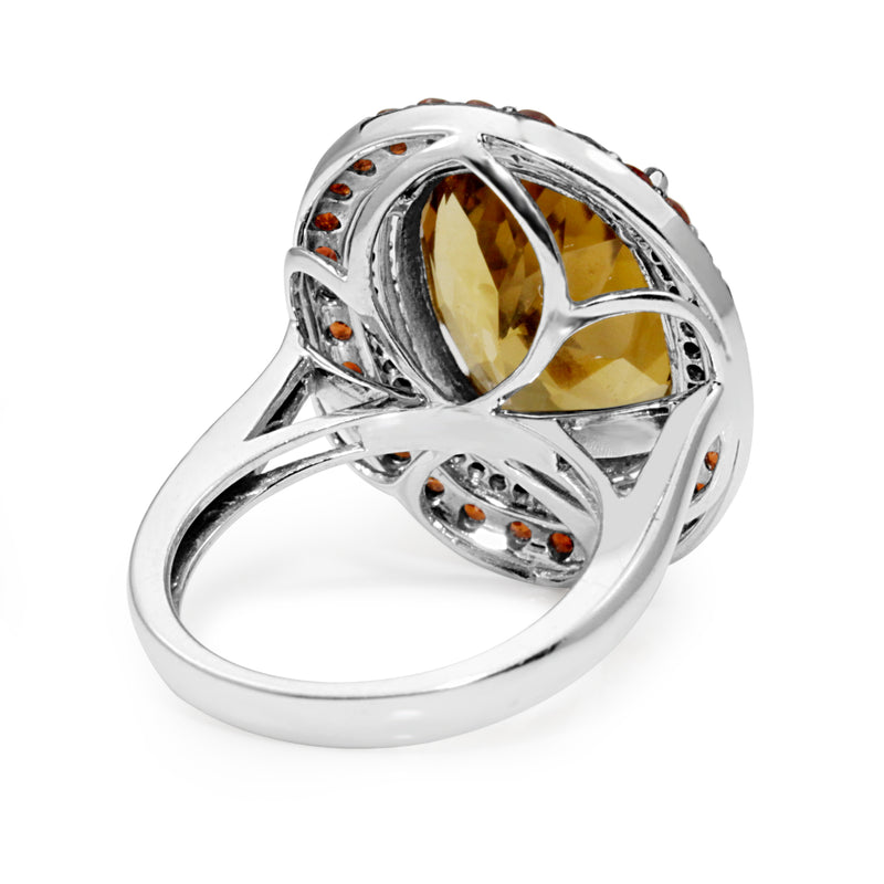 14ct White Gold Citrine, Garnet and Diamond Ring