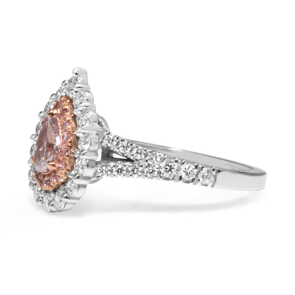 18ct White Gold Pink and White Pear Diamond Halo Ring