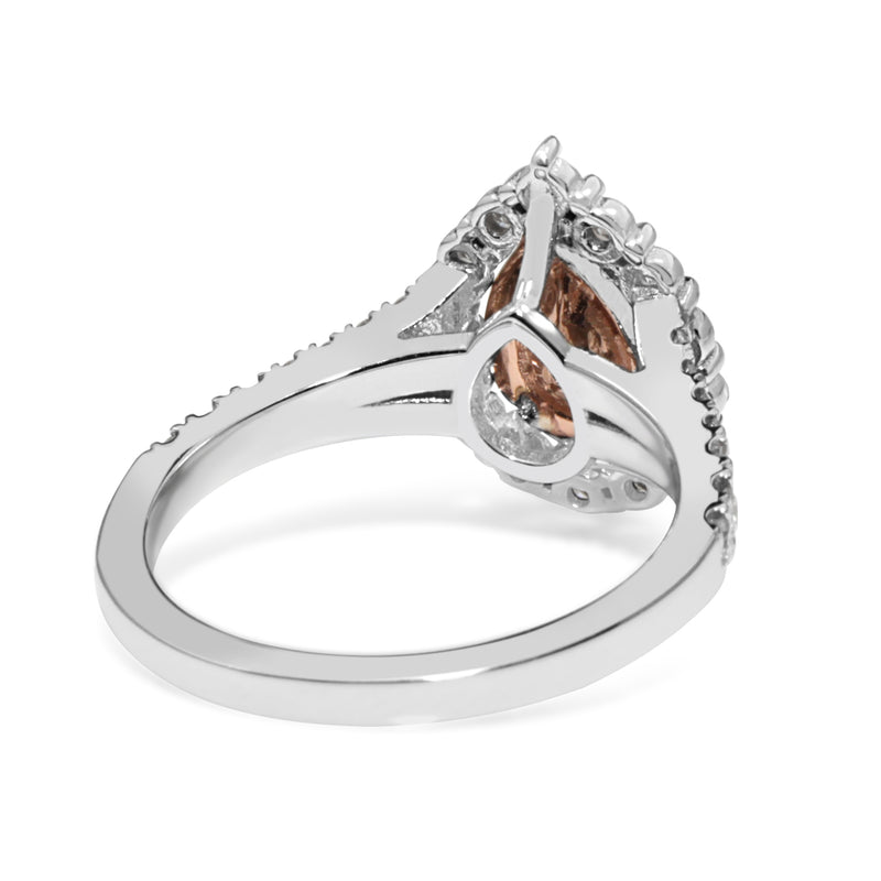 18ct White Gold Pink and White Pear Diamond Halo Ring