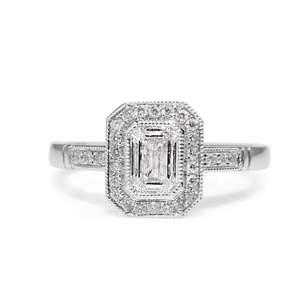 Platinum Emerald Cut Diamond Halo Ring