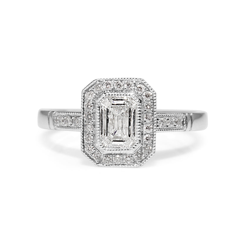 Platinum Emerald Cut Diamond Halo Ring