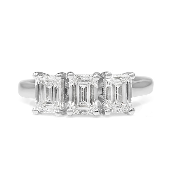 18ct White Gold 3 Stone Emerald Cut Diamond Ring