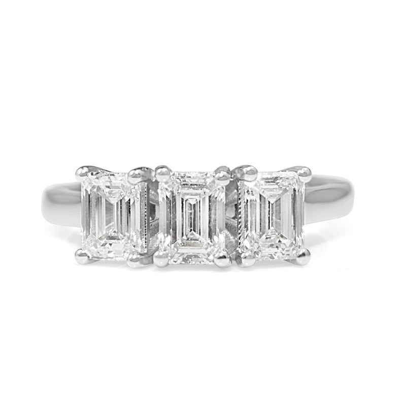 18ct White Gold 3 Stone Emerald Cut Diamond Ring