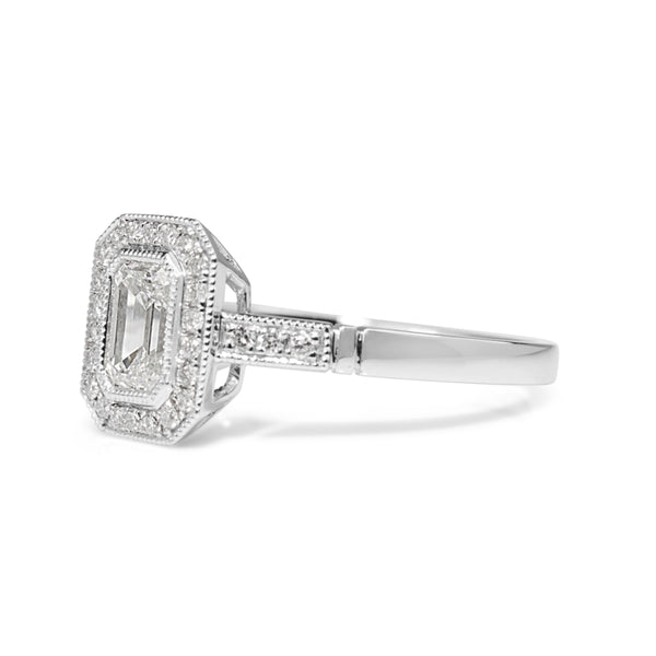 Platinum Emerald Cut Diamond Halo Ring