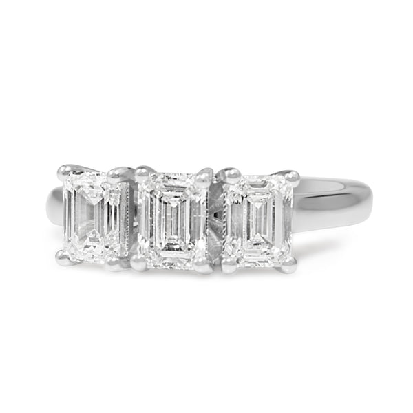 18ct White Gold 3 Stone Emerald Cut Diamond Ring