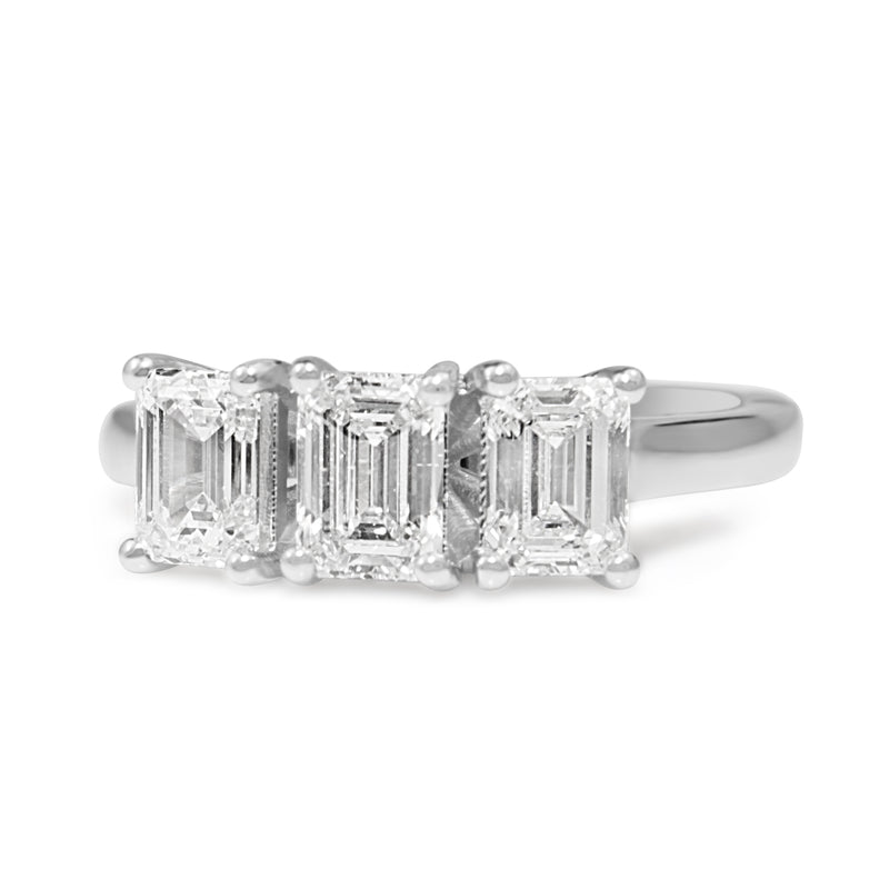 18ct White Gold 3 Stone Emerald Cut Diamond Ring