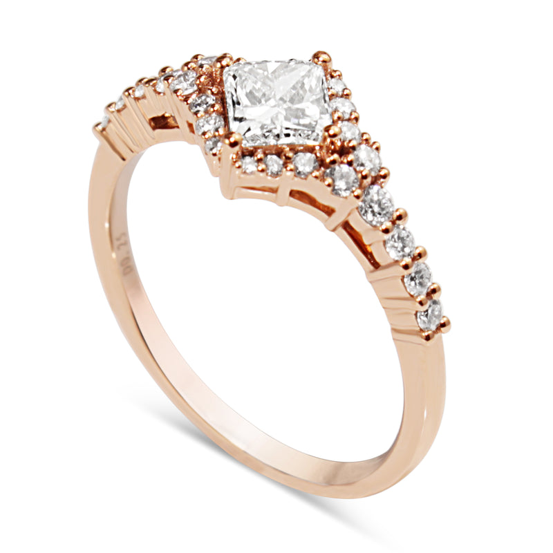 18ct Rose Gold Princess Cut Diamond Halo Ring