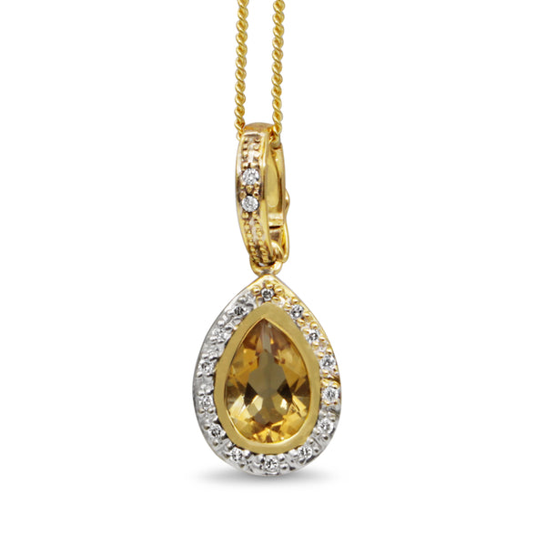 9ct Yellow Gold Citrine and Diamond Pendant / Enhancer
