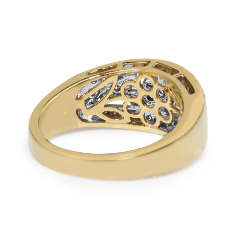 9ct Yellow and White Gold Floral Style Diamond Band Ring