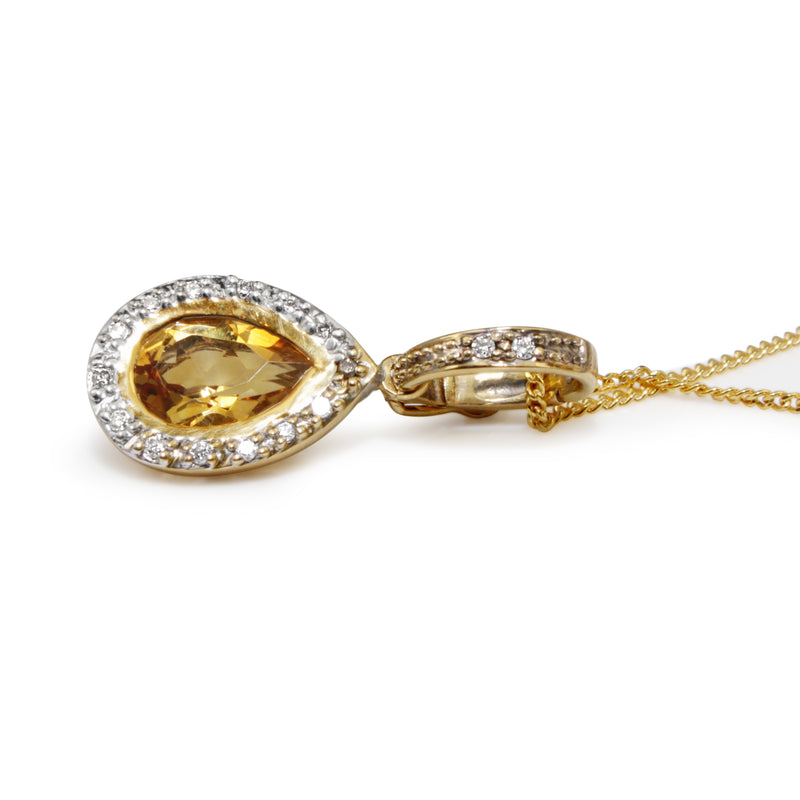 9ct Yellow Gold Citrine and Diamond Pendant / Enhancer