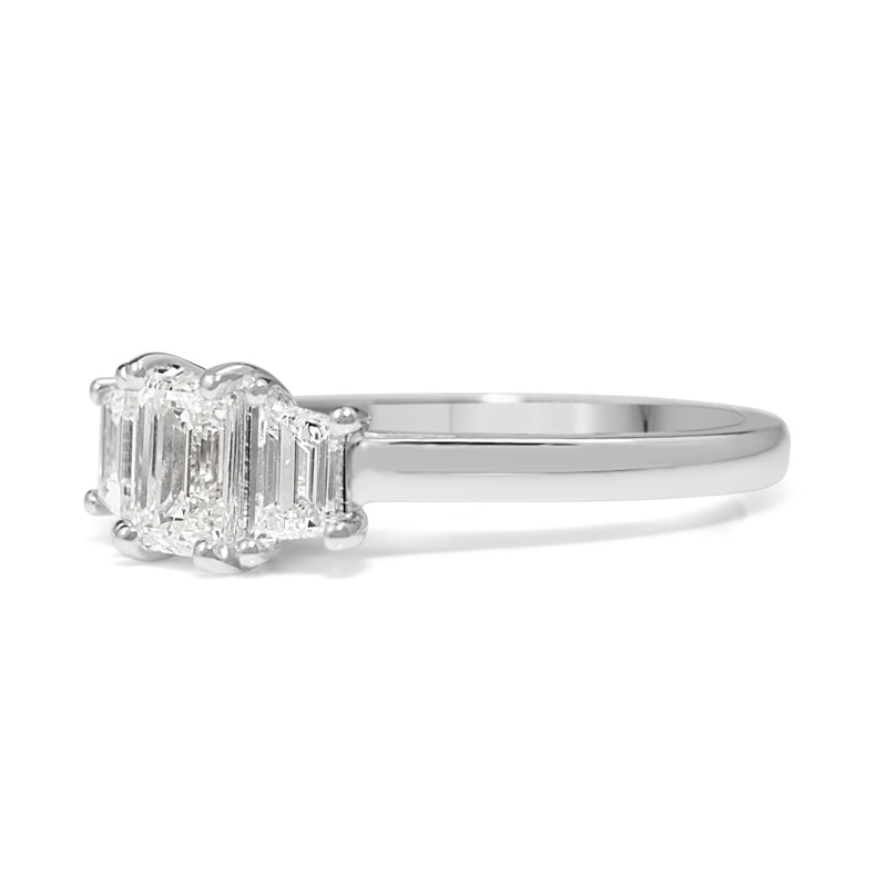 18ct White Gold 3 Stone Emerald Cut Diamond Ring