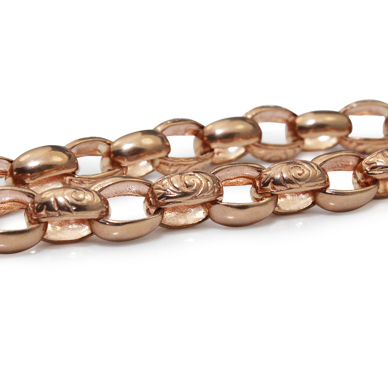 9ct Rose Gold Oval Belcher Link Bracelet with Etched Links