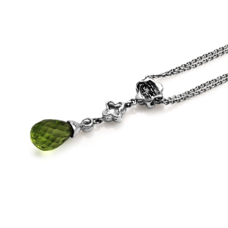 14ct White Gold Peridot and Diamond Drop Necklace