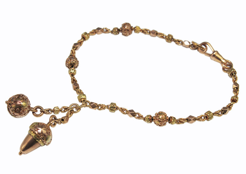 15ct Yellow and Rose Gold Antique Acorn Bracelet